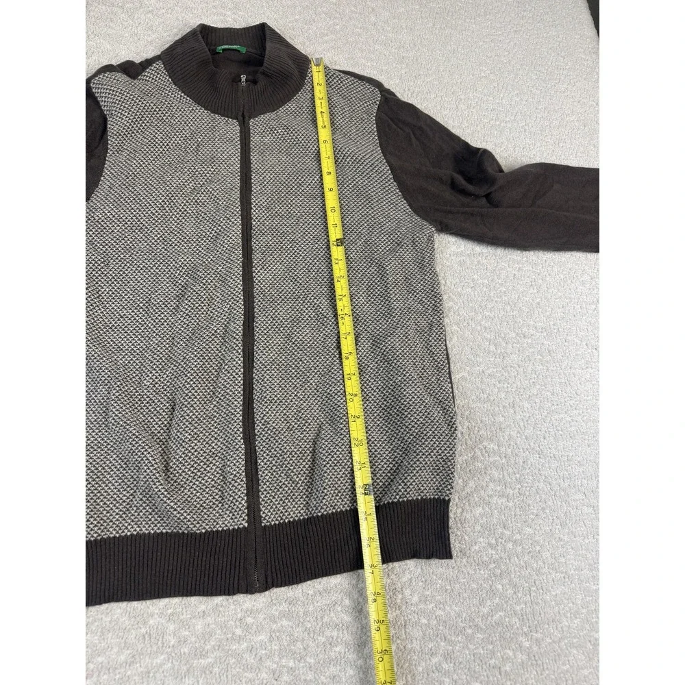 United Colors of Benetton Sweater Mens Large Brown Gray Full Zip Wool‎ Blend